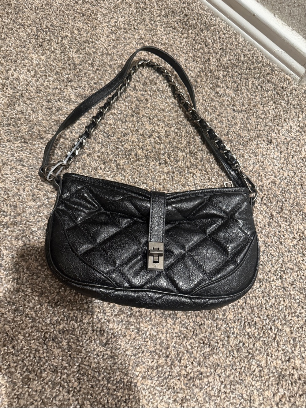Steve Madden Black Quilted Shoulder Bag with Chain Strap